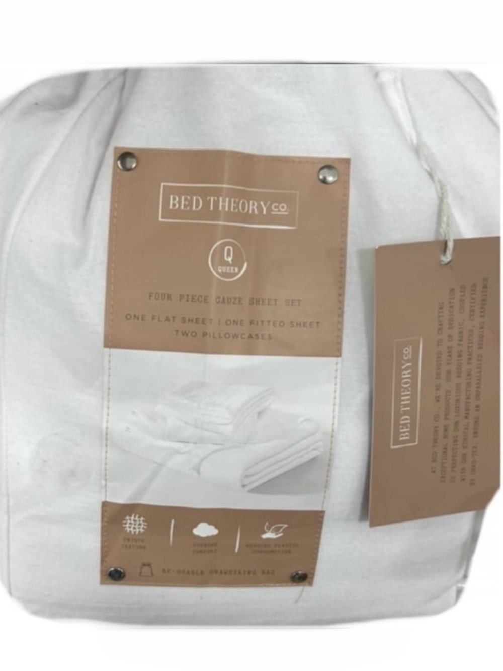 Bed Theory Co. Four Piece Gauze Queen White Sheet Set Soft Unique Texture